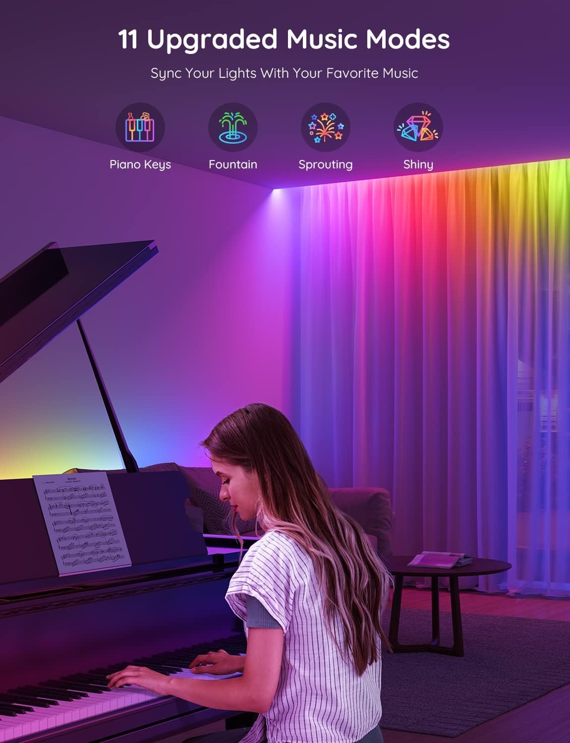 Govee RGBIC Basic Wi-Fi + Bluetooth LED Strip Lights 5m (16.4ft) – Smart Color-Changing Light Strip with Alexa & Google Voice Control - إضاءة