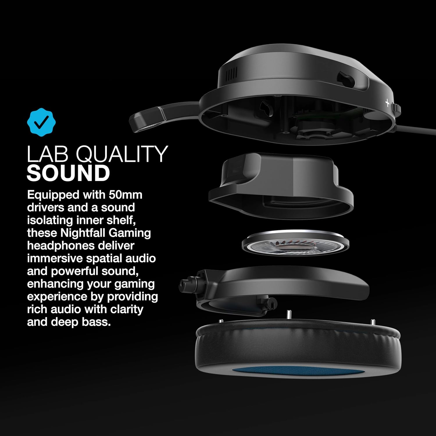 JLab Nightfall Gaming Headset Wired 3.5mm for PC, PS5, PS4, Xbox Series X/S, Xbox one, Switch, Black - سماعات احترافية