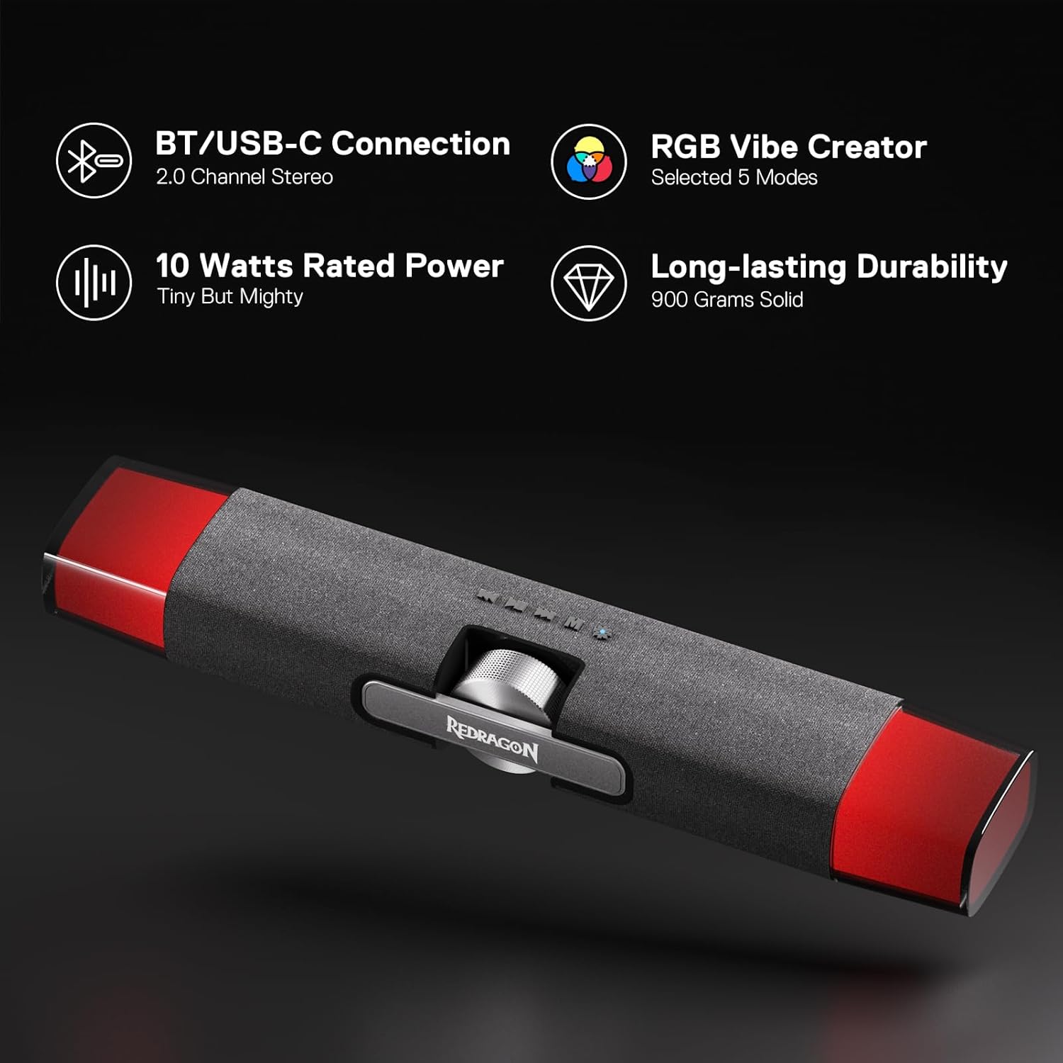 Redragon GS512 RGB Speakers Stereo Soundbar w/BT 5.0/USB Mode RGB - مكبر صوب