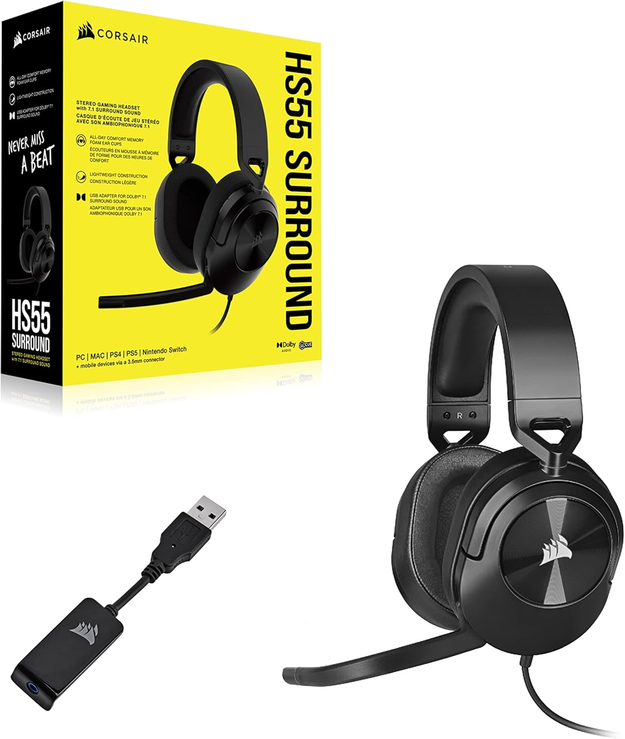 CORSAIR GAMING HEADSET HS55 SURROUND WIRED CARBON (EU)-سماعة رأس