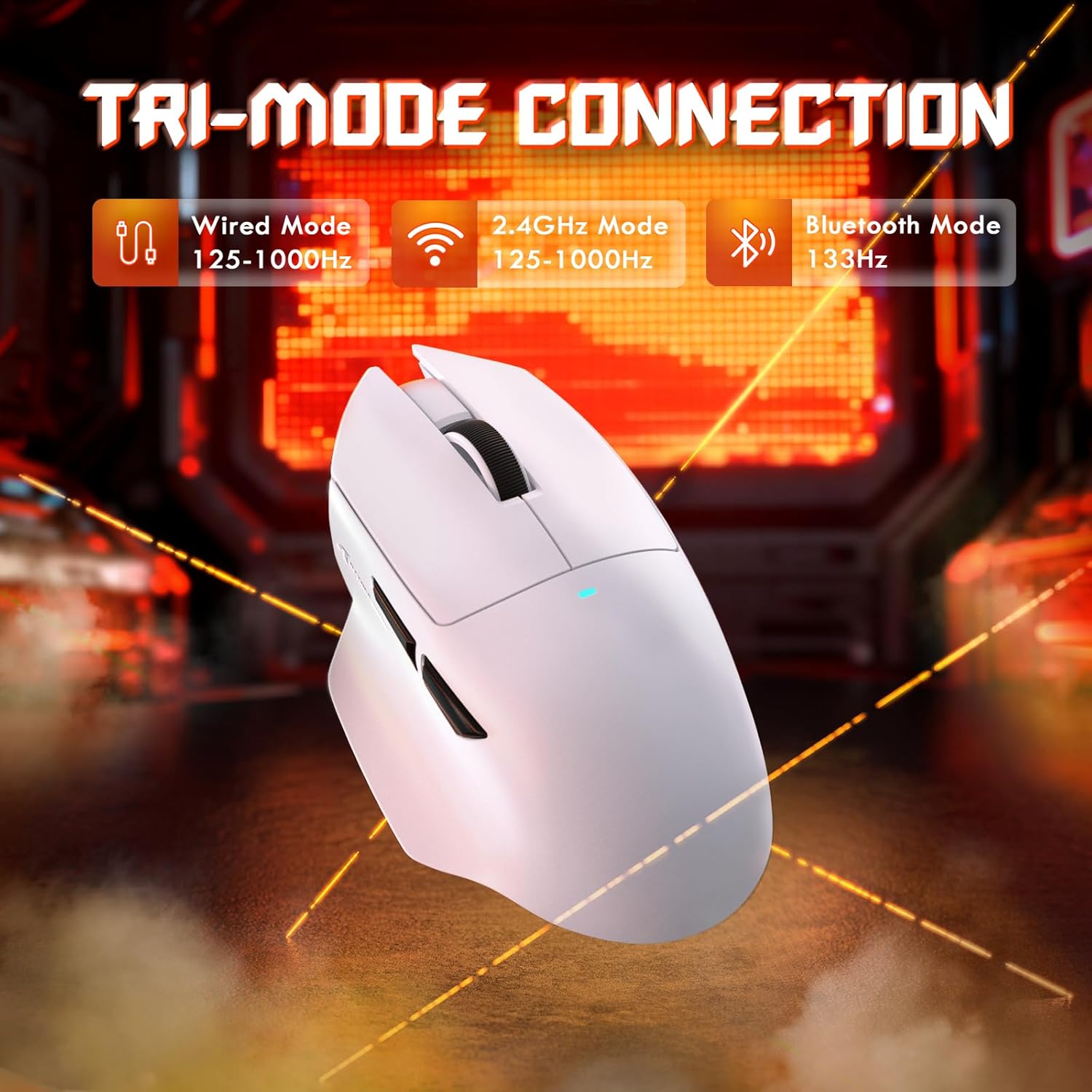 ATTACK SHARK V6 Ultra-Light Tri-Mode White Gaming Mouse with RGB Magnetic Charging Dock - ماوس ممتاز مع شاحن