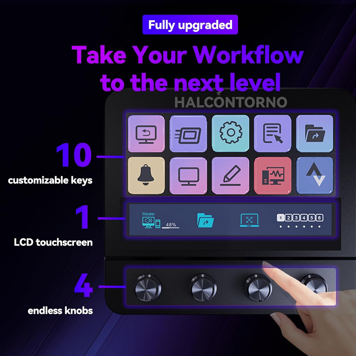 MiraBox N4 Stream Dock Black – 10 Customizable LCD Keys, 4 Rotary Knobs, Touch Screen, Live OBS Control & Visual Shortcuts (Mac/Win) - مكسر صوت و ستريمر