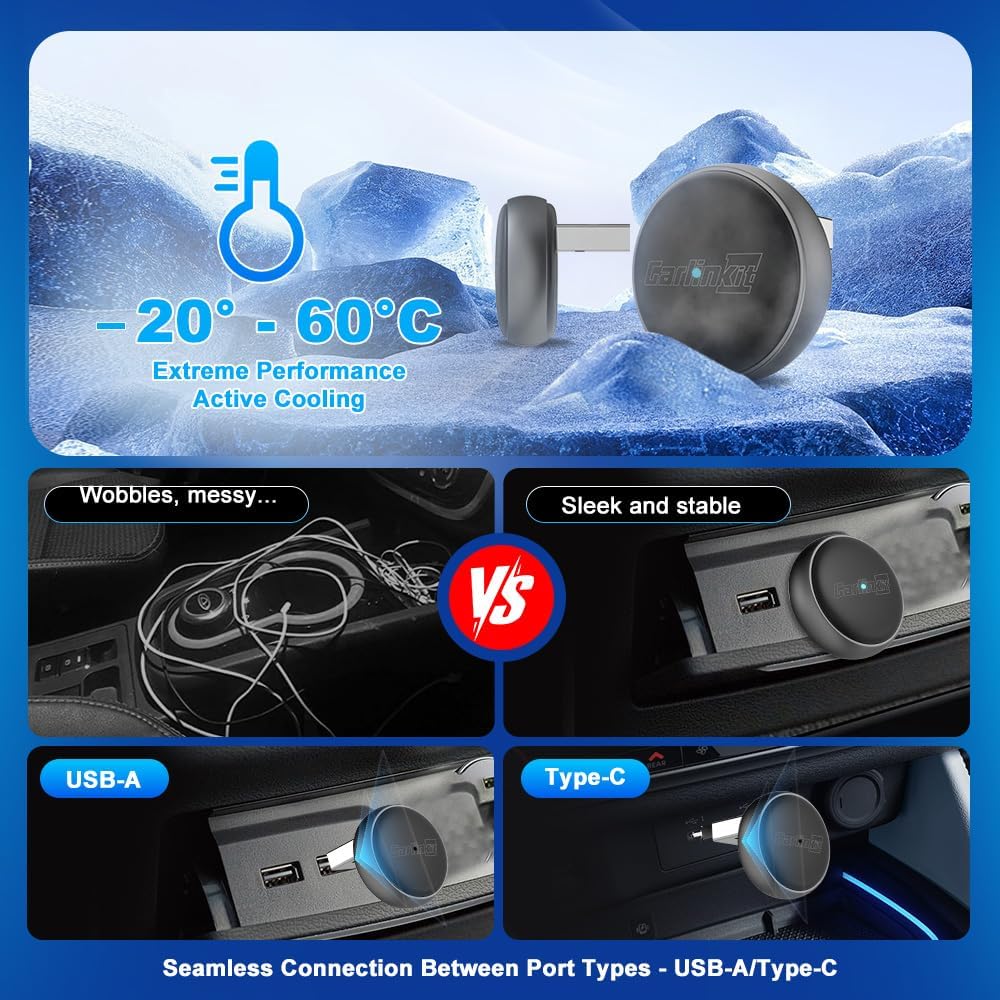 Carlinkit Mini Ultra3 Adapter – Converts Factory Wired CarPlay to Wireless CarPlay & Android Auto (USB-A / Type-C) - قطعة تحويل الكاربلاي الى لاسلكي