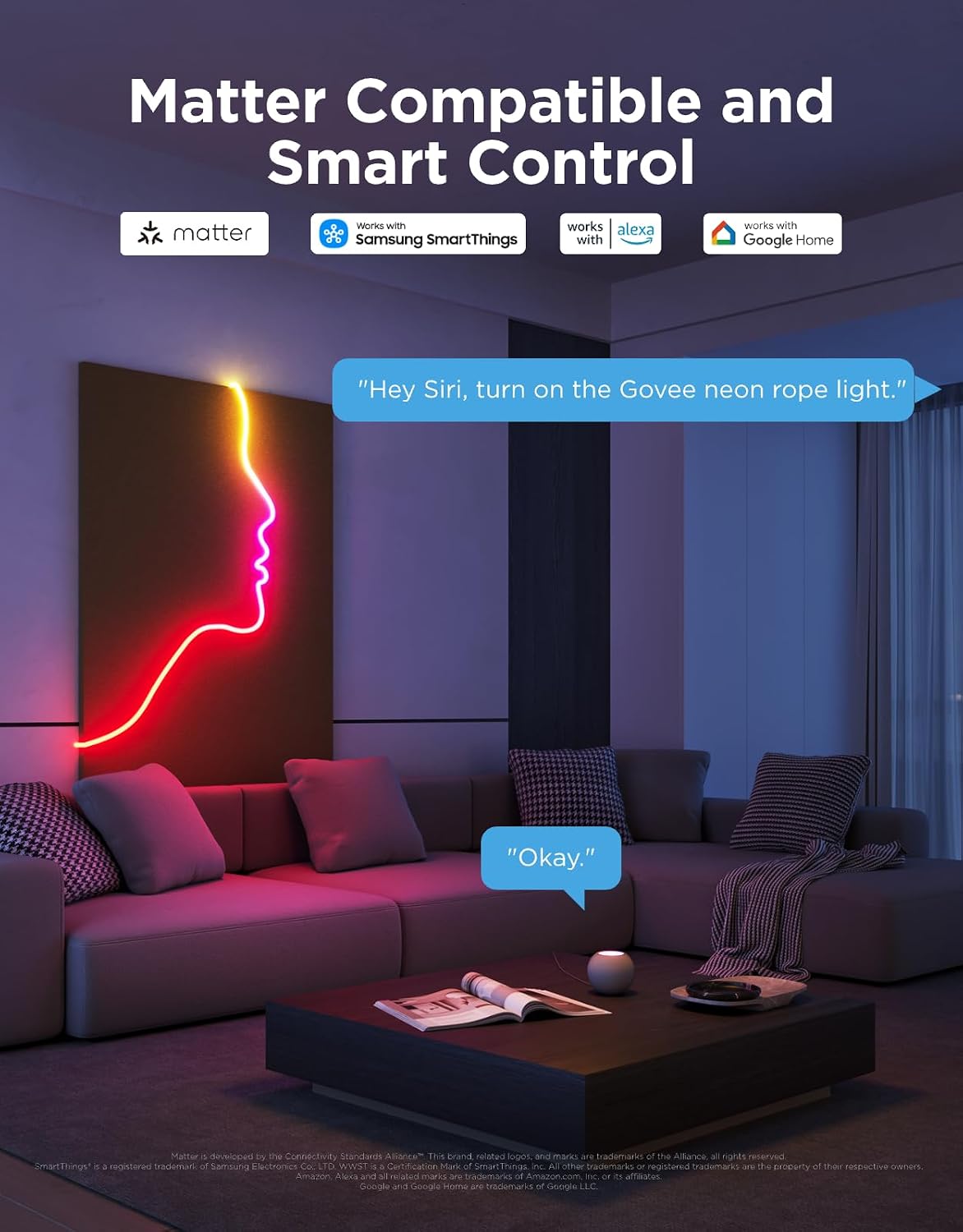 Govee Neon Rope Light 2 (5m / 16.4ft, H61D5) – Ultra-Flexible RGBIC Smart Neon LED Strip with Matter Support - إضاءة نيون