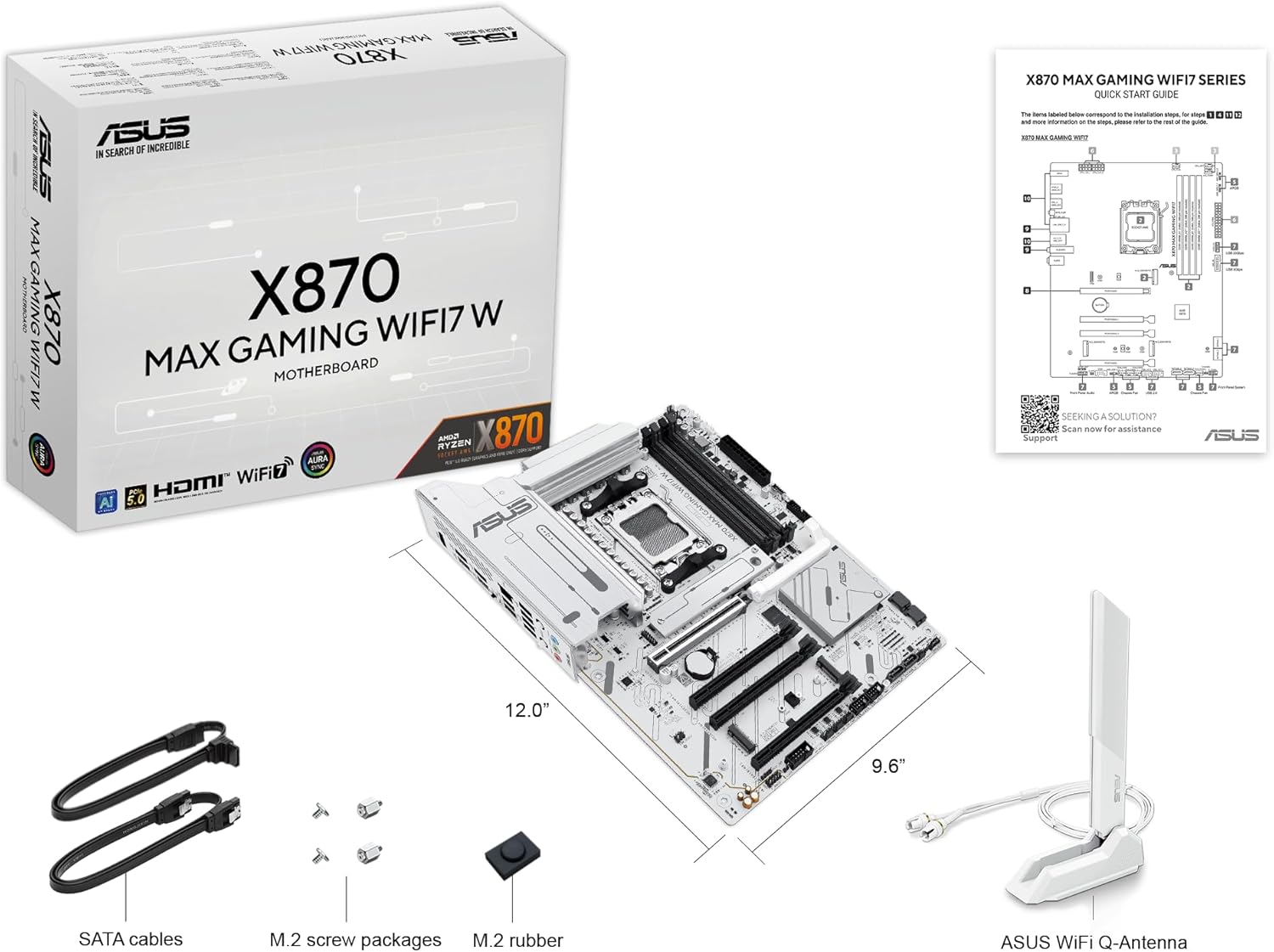 ASUS X870 MAX GAMING WIFI7 WHITE AMD AM5 GAMING Motherboard, DDR5 , Wi-Fi 7 , WHITE - لوحه إم بيضاء