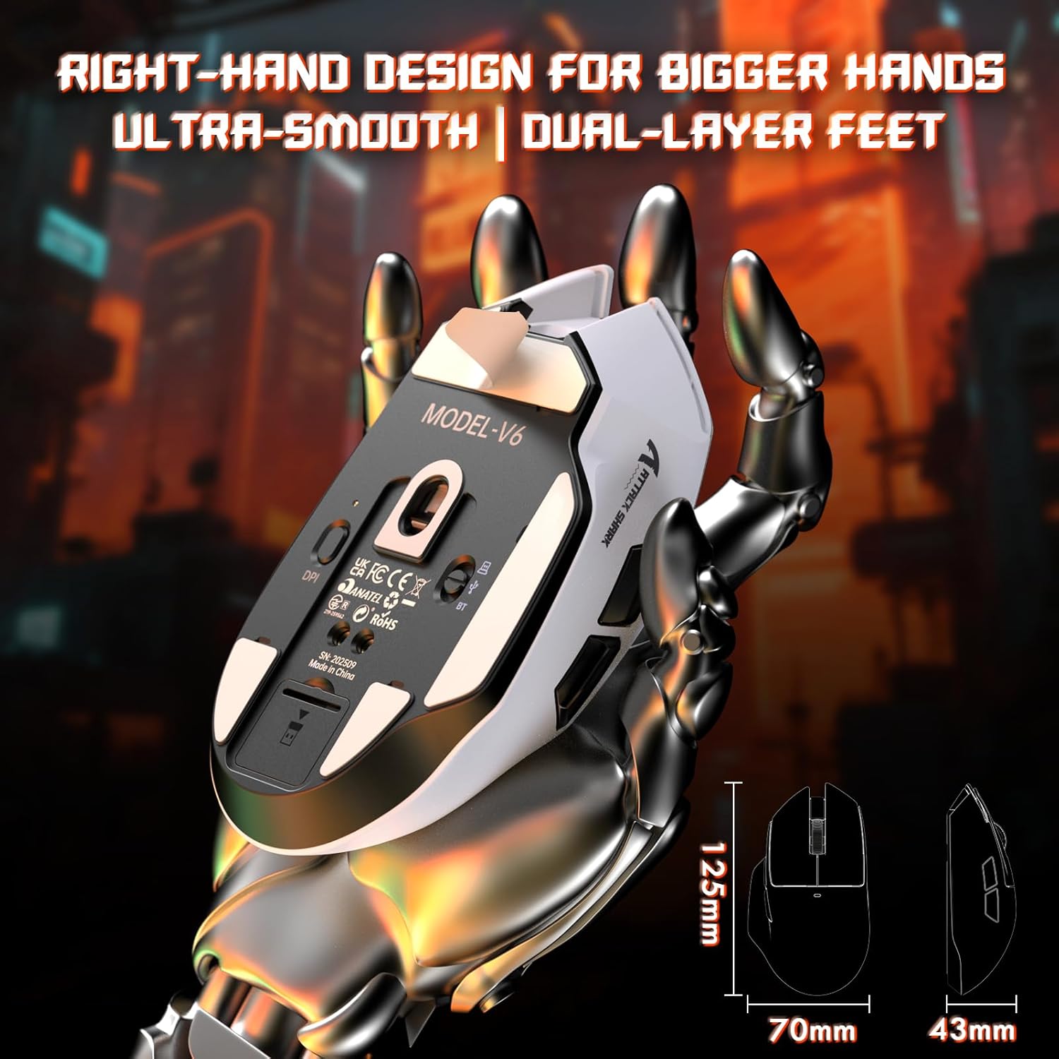 ATTACK SHARK V6 Ultra-Light Tri-Mode White Gaming Mouse with RGB Magnetic Charging Dock - ماوس ممتاز مع شاحن