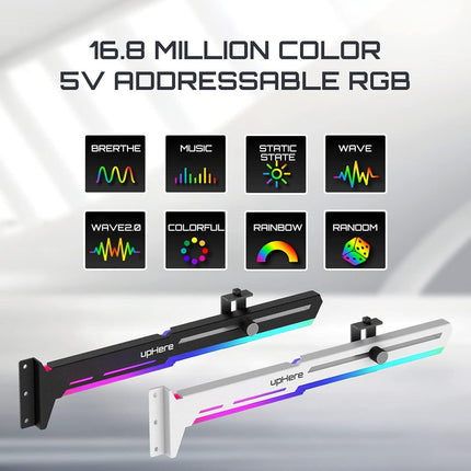 UPHERE 5V بطاقة رسومات RGB قابلة للتحكم GPU Brace Support حامل بطاقة الفيديو - أسود - حامل لكرت الشاشه 