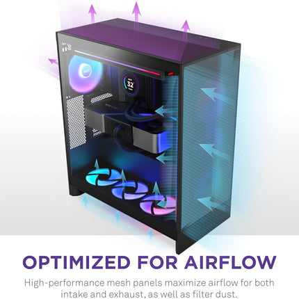 حقيبة NZXT H7 Flow mid-Tower ATX Airflow باللون الأسود - كيس أسود