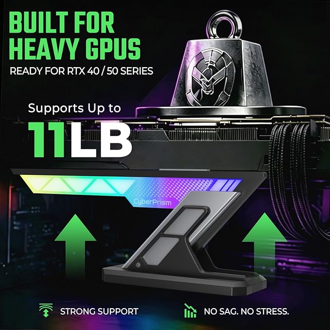 CyberPrism CP-Z ARGB GPU Support Bracket MONOLITH, 75-125mm, Anti-Sag - Black - حامل كرت شاشة