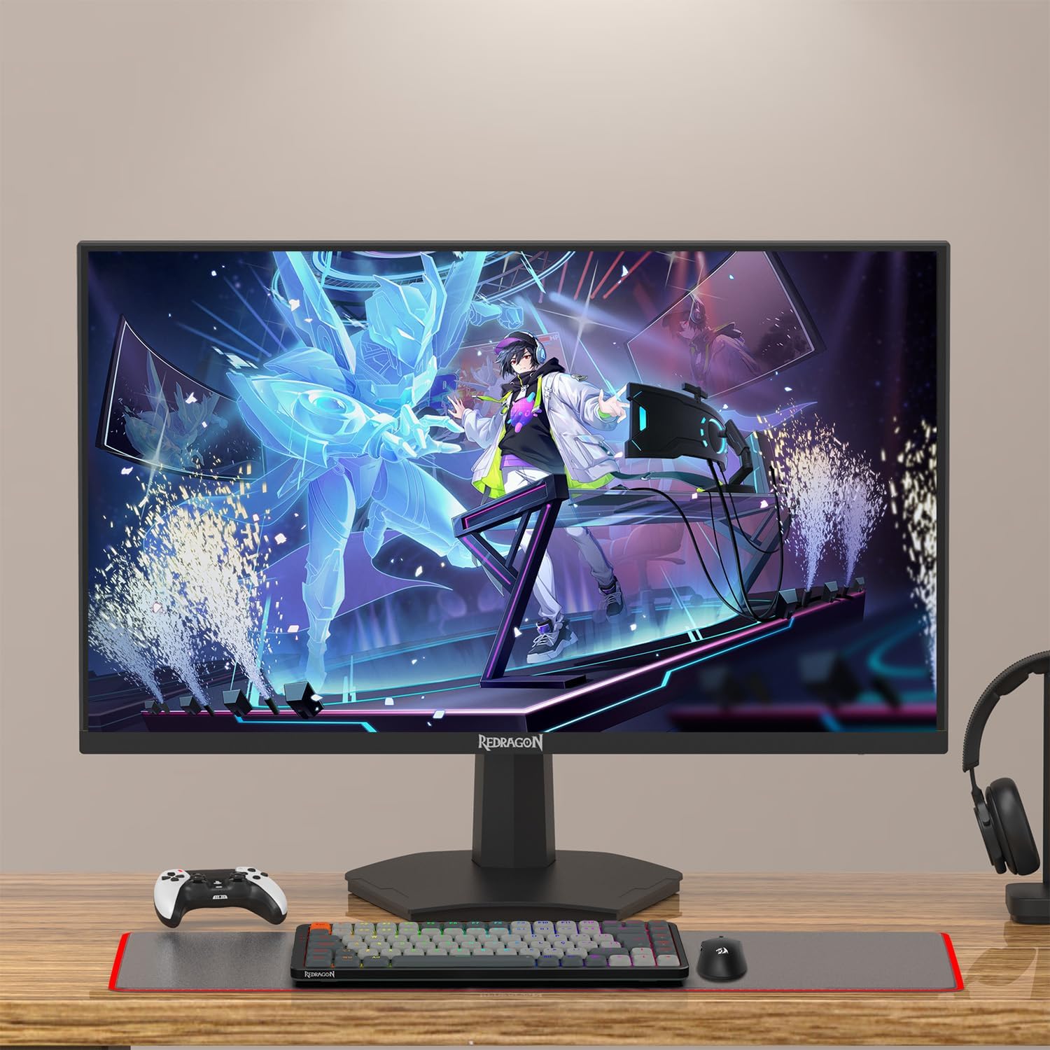 Redragon GM27X5IPS 27-inch FHD, 180Hz Refresh Rate, 1ms MPRT, IPS Panel Gaming Monitor with AMD FreeSync, Blur-Free Gaming with Vibrant Colors and Wide Viewing Angles - Black & Red - شاشه العاب