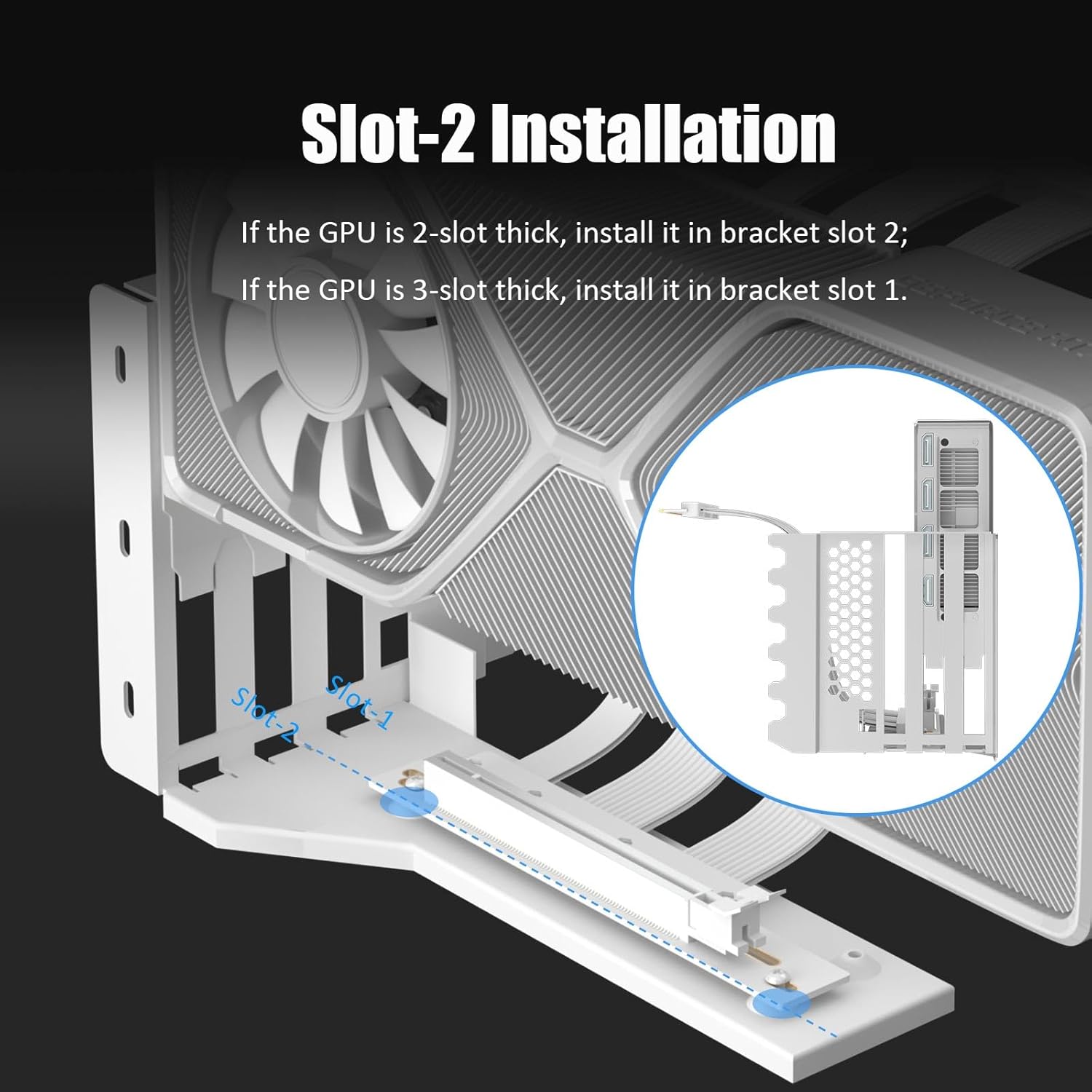 GLOTRENDS Vertical Graphics Card Support Bracket Gen 5 with 180mm PCIe 5.0 Riser Cable for 2-slot GPU Vertical Mount, White - حامل كرت شاشة أبيض