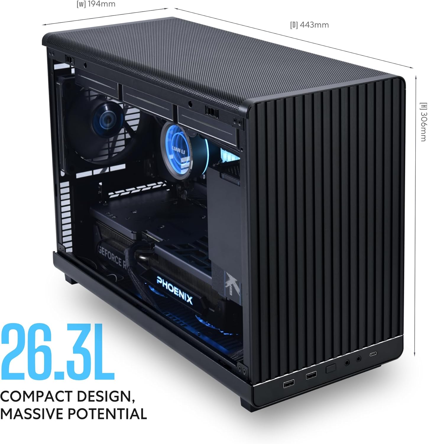 Lian Li A3-mATX Case, No Fans Included, Supports 360mm Radiator & 10x 120mm Fan Support, ATX/SFX/SFX-L, Black - كيس اسود