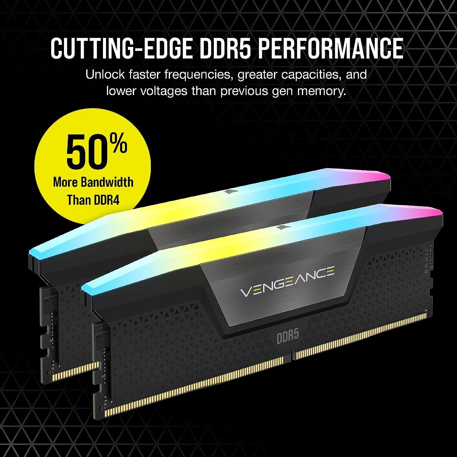 CORSAIR VENGEANCE RGB DDR5 RAM 32GB (2x16GB) 7200MHz CL34 Black - ذاكرة عشوائية