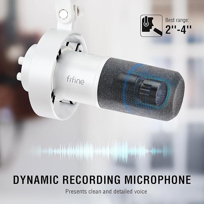 FIFINE K688 USB/XLR Dynamic Mic with Shock Mount, Touch-Mute, Headphone Jack, I/O Controls for Podcasting - White - ميكروفون أحترافي