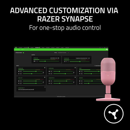 ميكروفون Razer Seiren V3 Mini USB: ميكروفون مكثف، نمط التقاط فائق القلب مع مستشعر النقر لكتم الصوت - كوارتز - ميكروفون وردي 