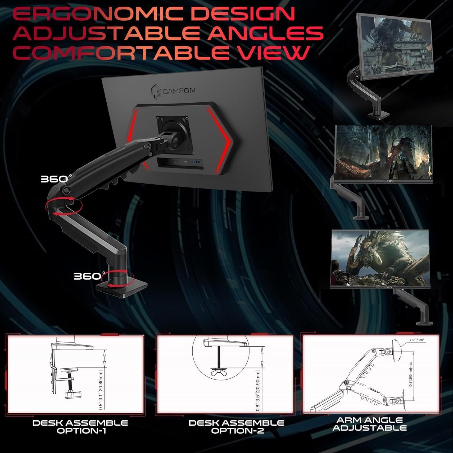 GAMEON GOM27FHD190IPSX Midnight Pro X series Monitor 27 inch, FHD Fast IPS, 190Hz, 0.5ms, 2.1 HDMI, With stand, Freesync & Gsync, Supports HDR, PS5, VRR - شاشة قيمنق مع ستاند