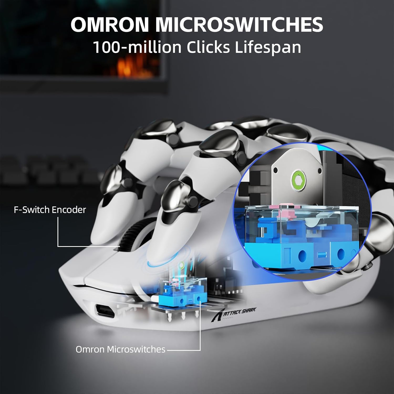 ATTACK SHARK G3PRO Tri-mode Wireless Gaming Mouse with RGB charge Dock White - موس قيمنق