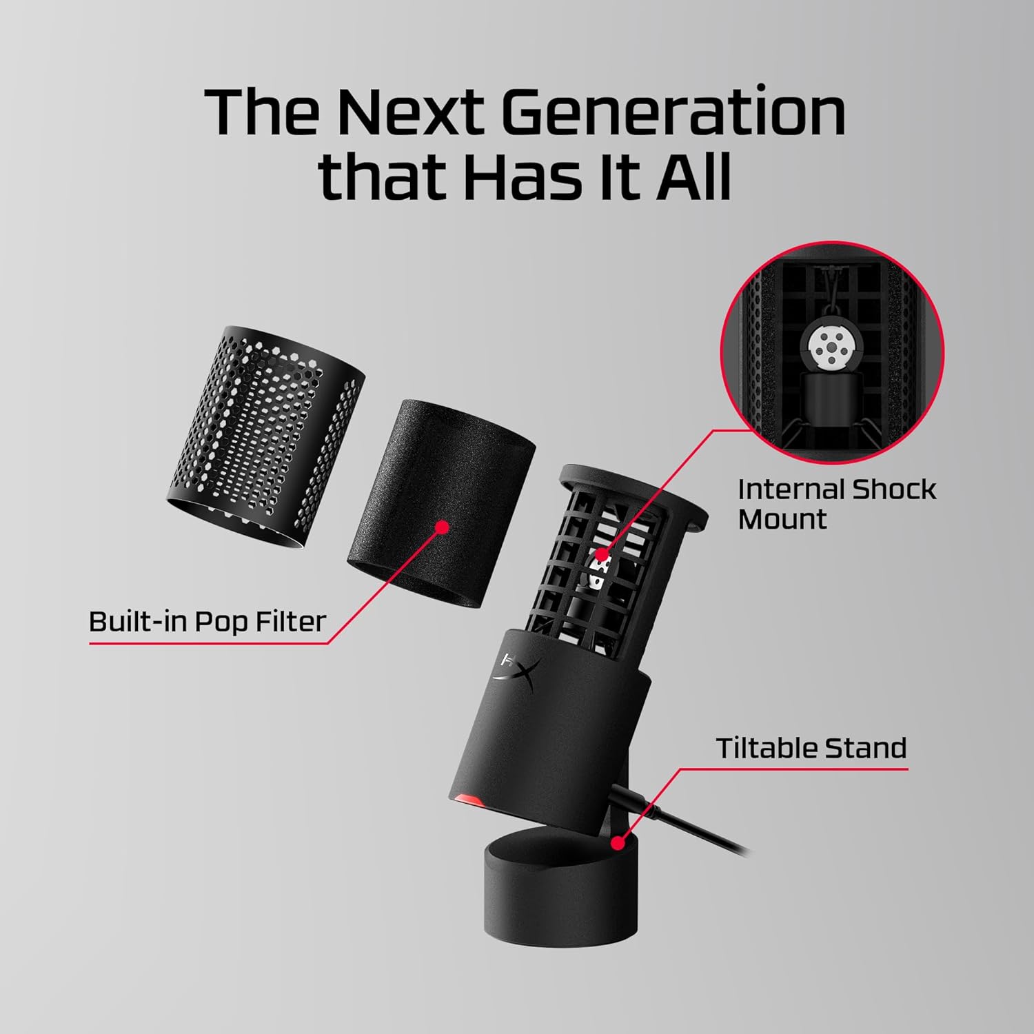 HyperX SoloCast 2 USB Gaming Microphone, 24-bit/96kHz, USB-C, Shock Mount & Pop Filter, Voice Enhance, Black - ميكروفون قيمنق