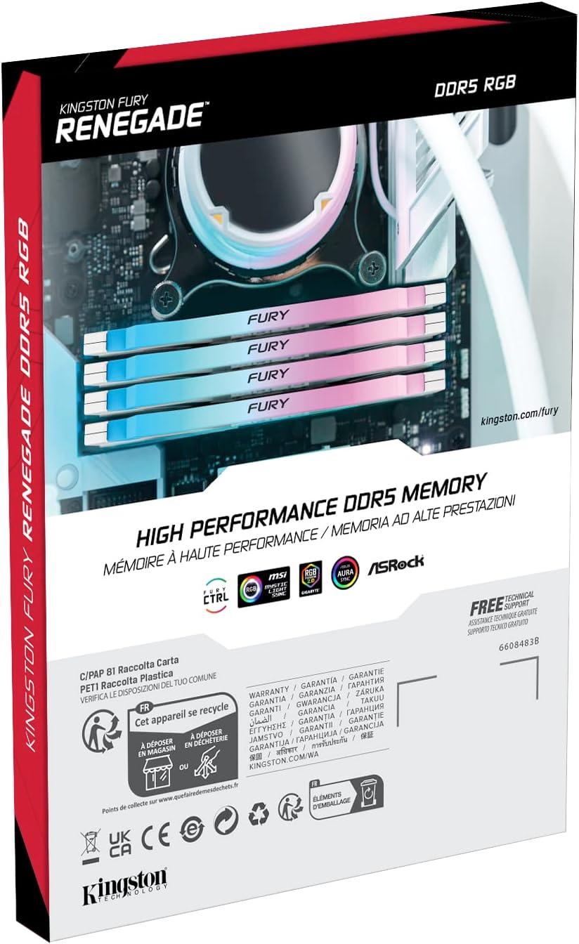 Kingston Fury Renegade RGB white XMP 48GB (24GB*2) 8400MT/s DDR5 CL40 CUDIMM - الذاكرة العشوائية