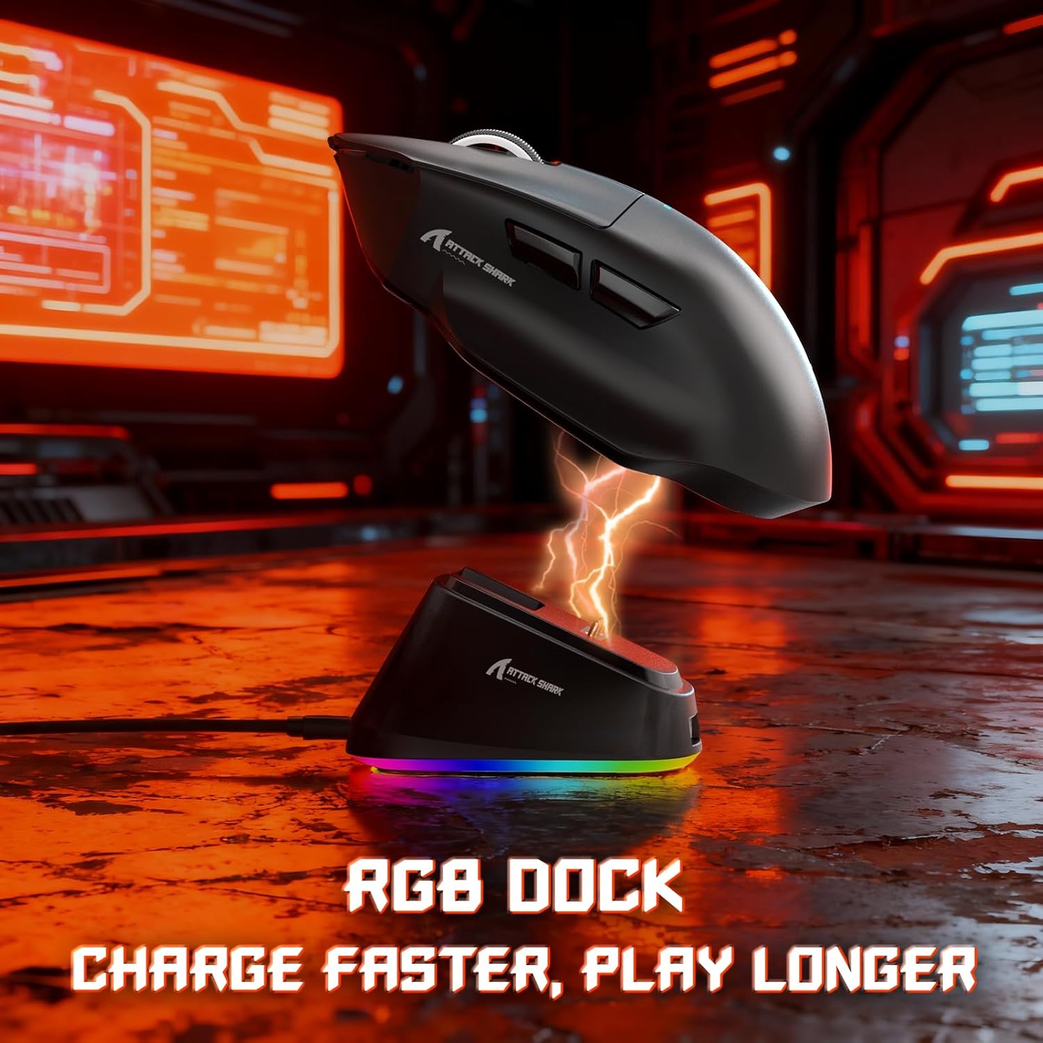 ATTACK SHARK V6 Ultra-Light Tri-Mode Black Gaming Mouse with RGB Magnetic Charging Dock - ماوس ممتاز مع شاحن