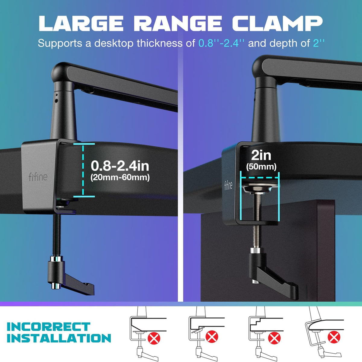 FIFINE BM88 Low Profile Microphone Boom Arm – Heavy-Duty All-Metal Desk Stand, Hidden Cable Management & 360° Rotation - ستاند مايك