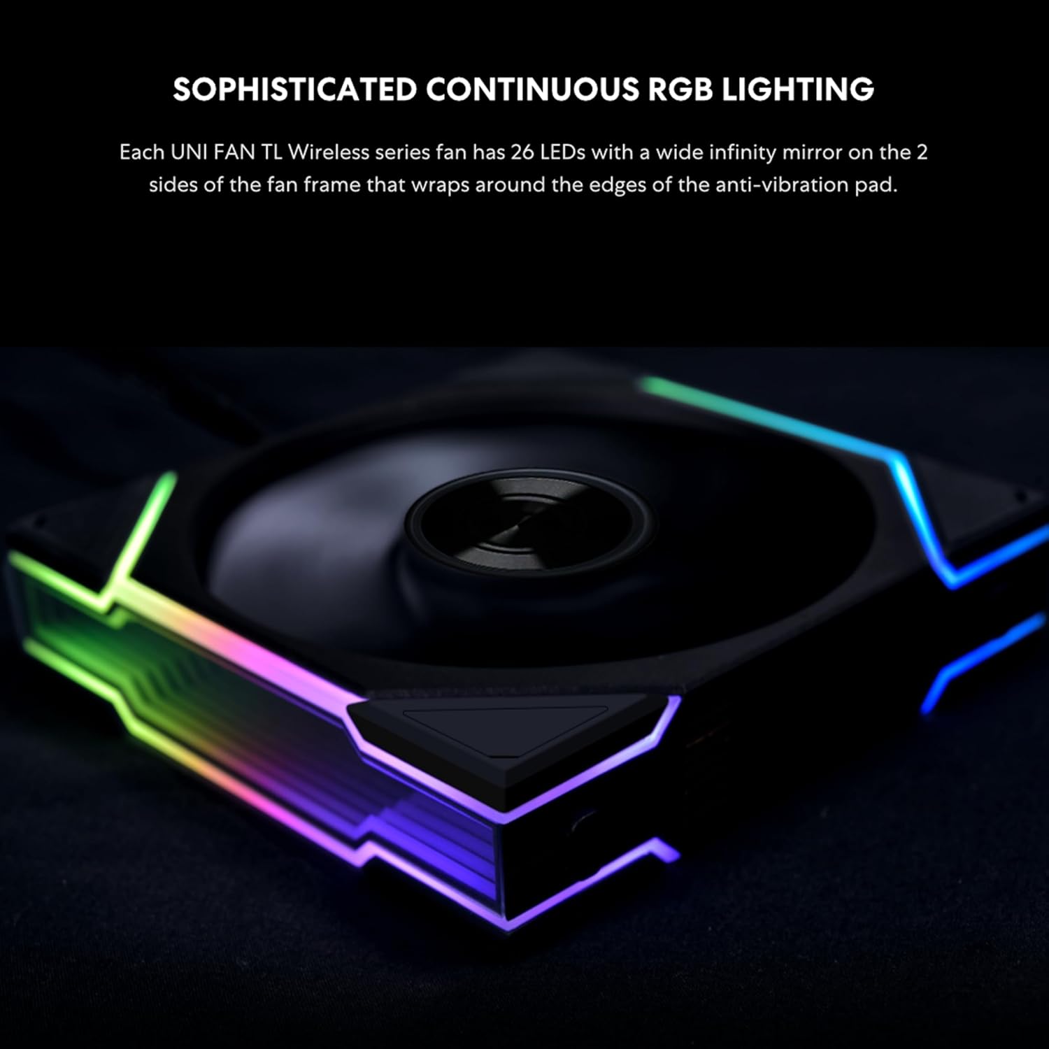 Lian Li UNI Fan TL Wireless 140-Single Pack (Reverse Blade)-2.4 GHz Wireless Signal 140MM ARGB Fan-Infinity Mirror-Daisy-Chain -Syncing Lighting-Controller NOT Included & Required - Black - مروحه