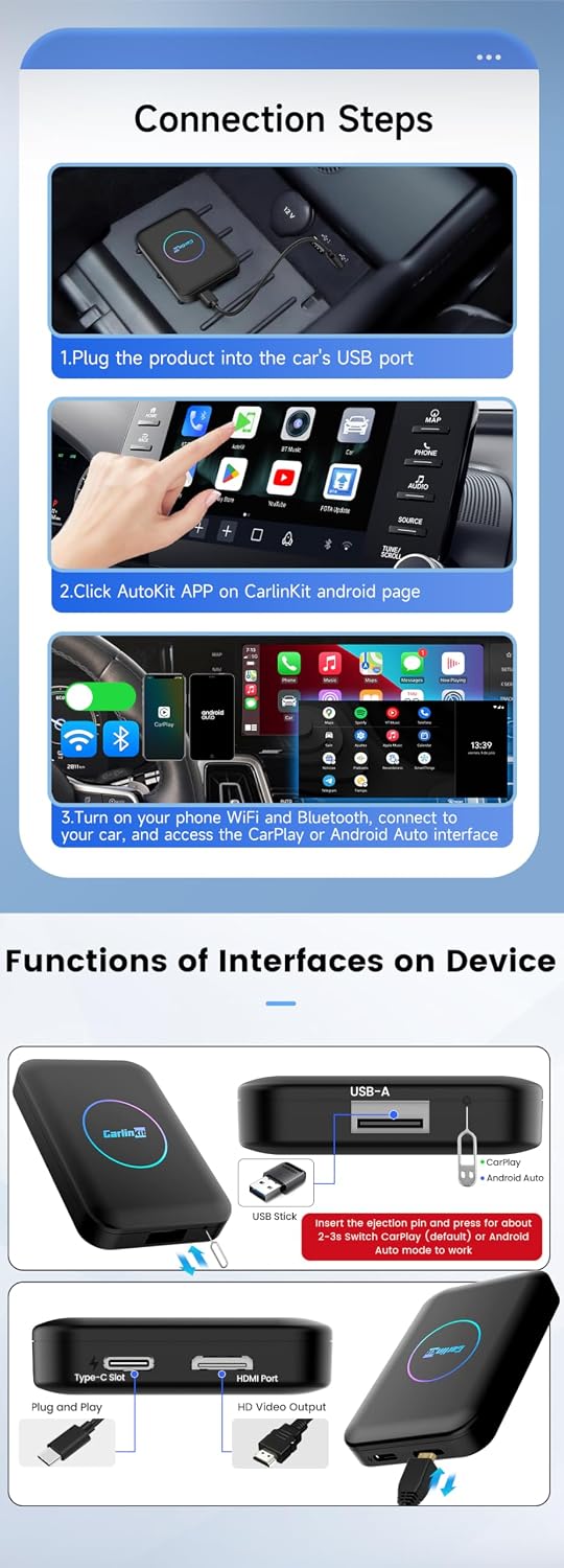 Carlinkit TBox LITE S Android 13 AI Box (4GB RAM + 64GB, Qualcomm 8-Core, Wireless CarPlay & Android Auto) - قطعة تحويل الكاربلاي الى لاسلكي