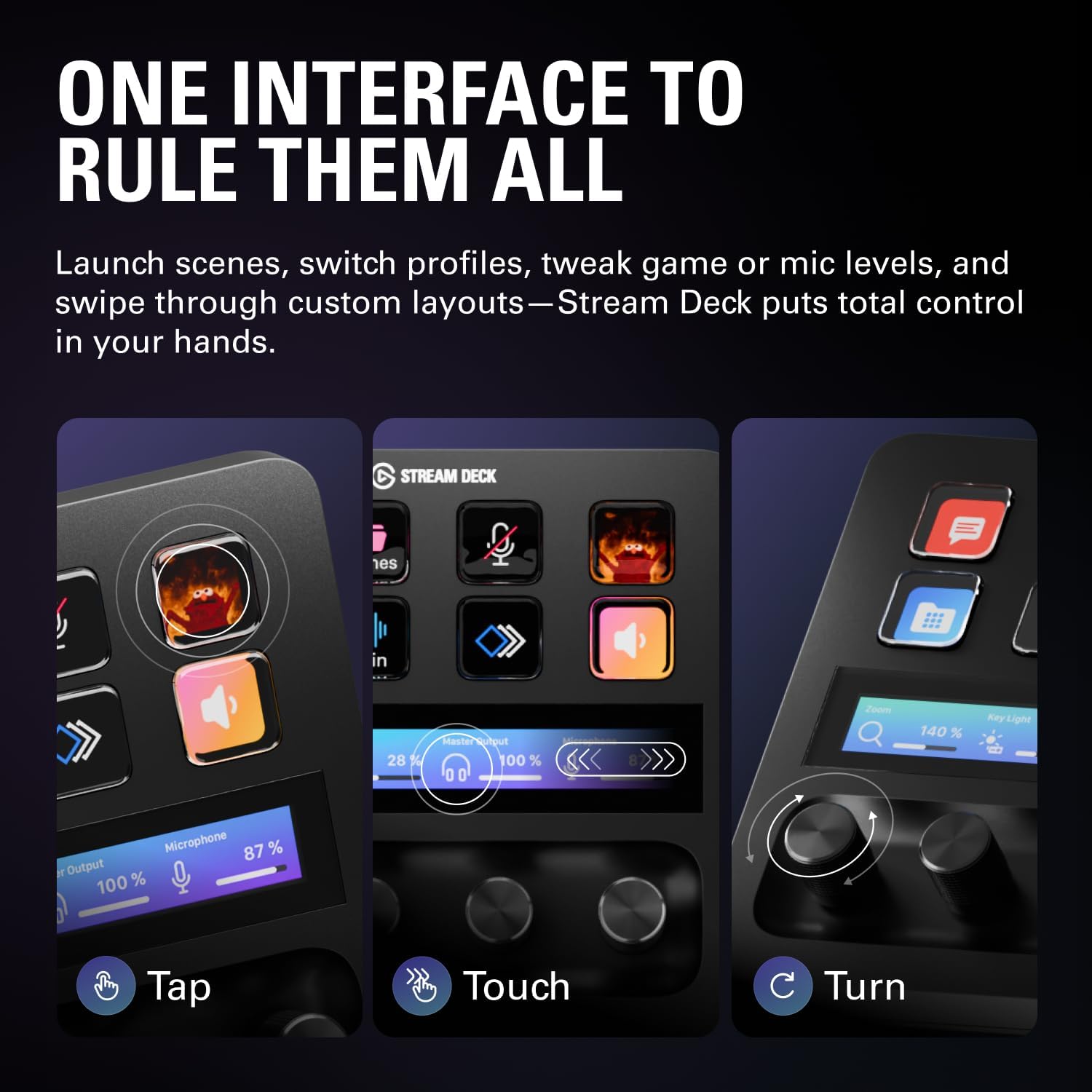 Elgato Stream Deck +, Audio Mixer, Production Console and Studio Controller for Content Creators, Streaming, Gaming, with customizable touch strip dials and LCD keys, works with Mac and PC - مكسر صوت معه ستريم