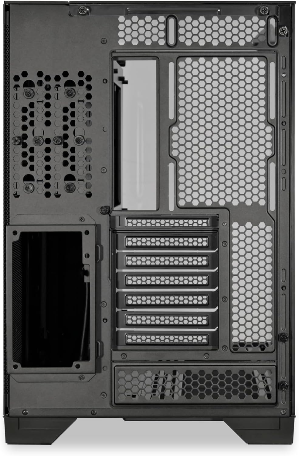 Lian Li O11 Vision-M PC Case White mATX, 140mm Fan, Triple Tempered Glass, Dual-Chamber, Supports 360mm AIO & ATX PSUs Black - كيس أسود