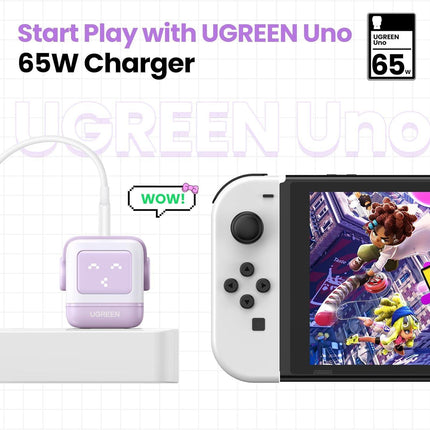 UGREEN Robot Charger 65W USB C Charger Nexode 3-Port Robot GaN Charger Compact Fast - Purple -  شاحن ذكي مع شاشه