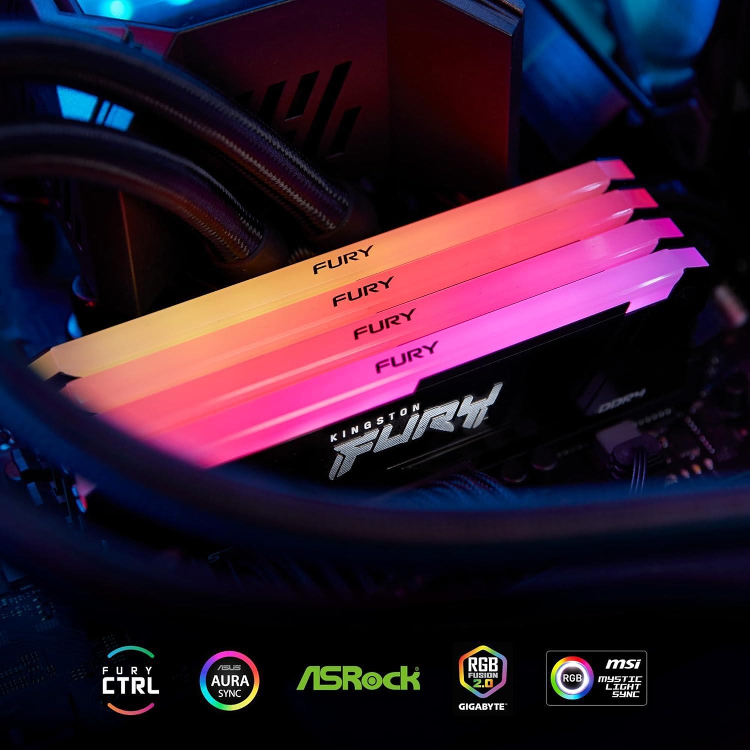 Kingston FURY Beast 32GB (2x16GB) 3200MT/s DDR4 CL16 Desktop Memory Kit of 2 | Intel XMP | AMD Ryzen | Plug n Play | RGB - رام ار جي بي