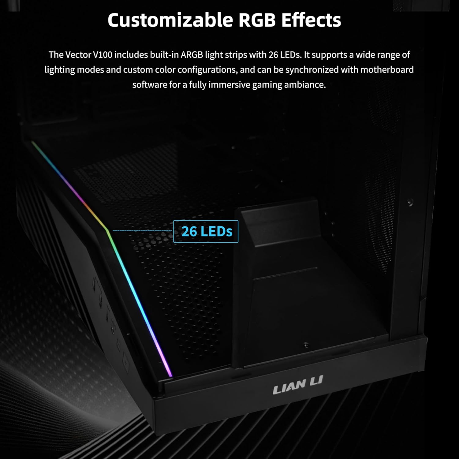 Lian Li V100 Case Pre Installed LED RGB Strip, Display Platform with Tempered Glass Four 120mm Black -  كيس أسود