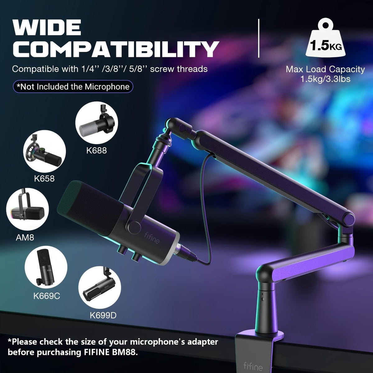 FIFINE BM88 Low Profile Microphone Boom Arm – Heavy-Duty All-Metal Desk Stand, Hidden Cable Management & 360° Rotation - ستاند مايك