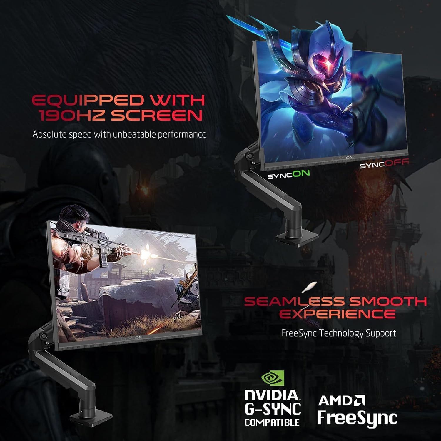 GAMEON GOM27FHD190IPSX Midnight Pro X series Monitor 27 inch, FHD Fast IPS, 190Hz, 0.5ms, 2.1 HDMI, With stand, Freesync & Gsync, Supports HDR, PS5, VRR - شاشة قيمنق مع ستاند