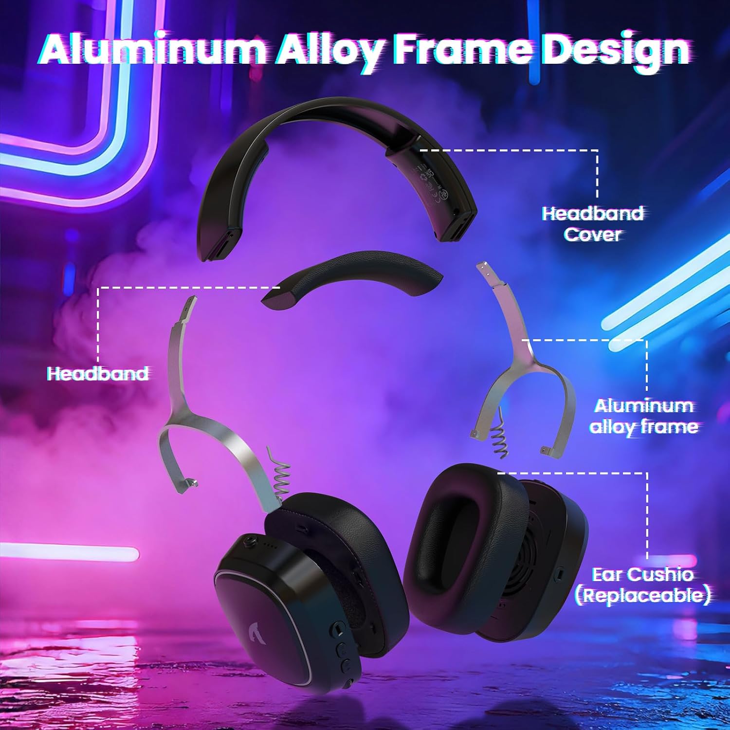 ATTACK SHARK G800 Wireless Gaming Headset, 7.1 Surround Sound Black - سماعة محيطية لا سلكية