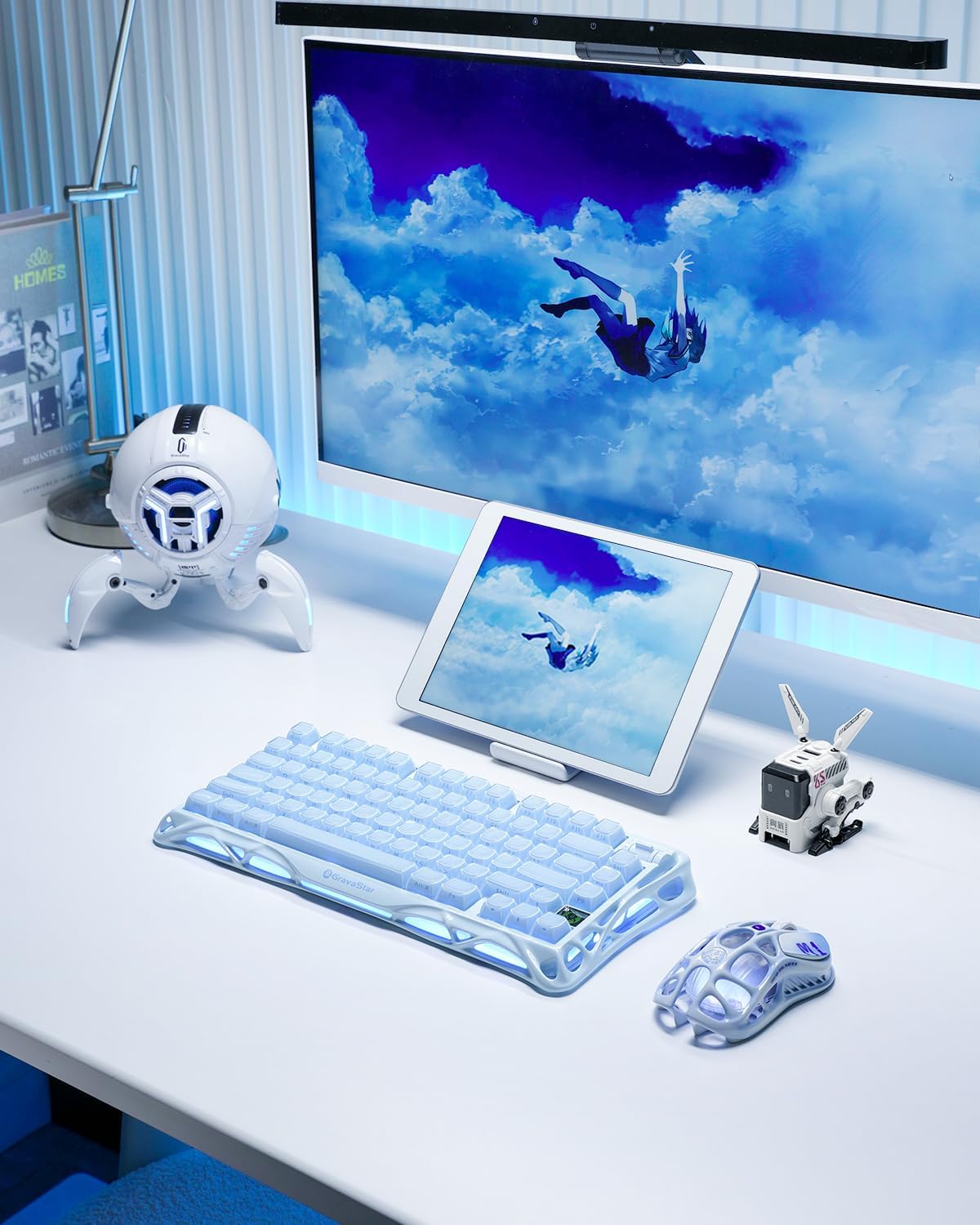 GRAVASTAR MERCURY K1 75% Wireless Tri-mode Mechanical Gaming Keyboard – Ice Blue - كيبورد احترافي لاسلكي