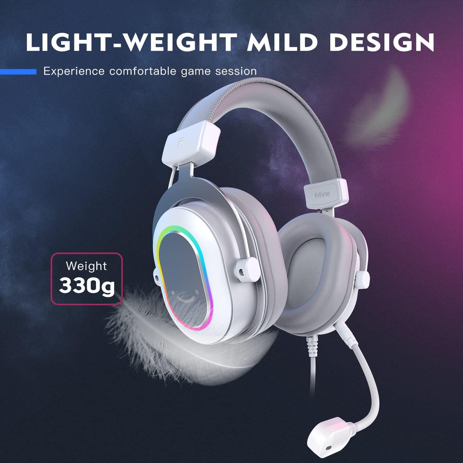 FIFINE H6 USB Headset 7.1 Surround Sound RGB White - سماعات محيطية