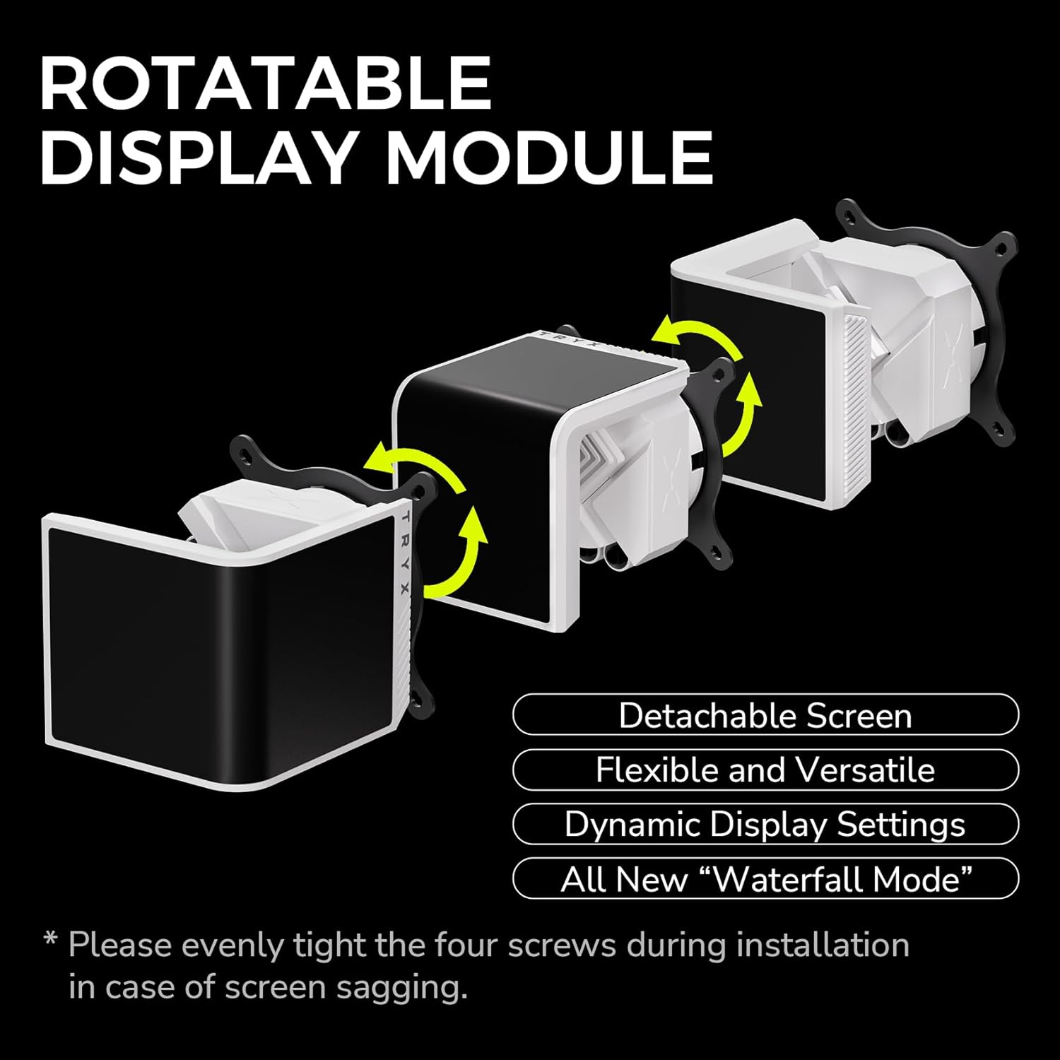 TRYX Panorama SE 360 ARGB 360mm AIO Rotatable 6.67'' AMOLED Curved Screen 3D Anamorphic Effect Customizable AIO Cooler 360mm Asetek Adela Pump 280w TDP ARGB Fan Intel LGA 1851/1700 AMD AM5/AM4 -WHITE - - مبرد مائي مع شاشه أبيض
