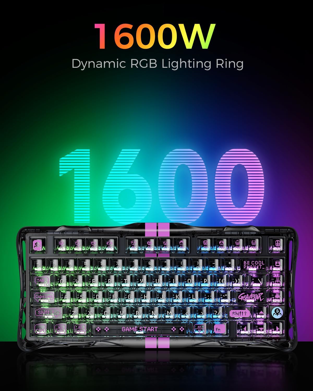 GRAVASTAR MERCURY V75 lite - Mercury V75 Gaming Keyboard – Hall‑Effect Magnetic‑Switch Keyboard, 8000 Hz Polling, 0.005RT, Wired USB-C, Adjustable Actuation, Semi‑Aluminum Chassis Transparent Black Gaming Keyboard - كيبورد احترافي