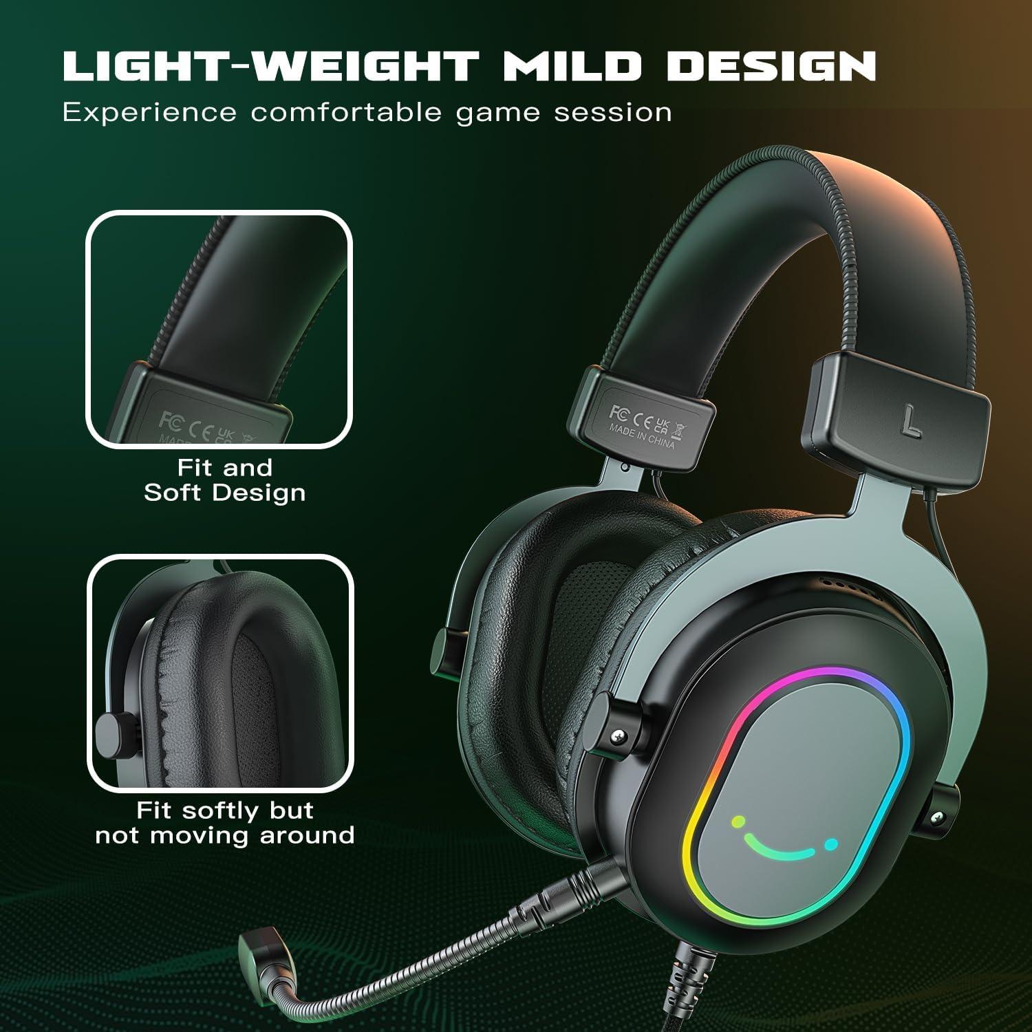 FIFINE H6 USB Headset 7.1 Surround Sound RGB Black - سماعات محيطية