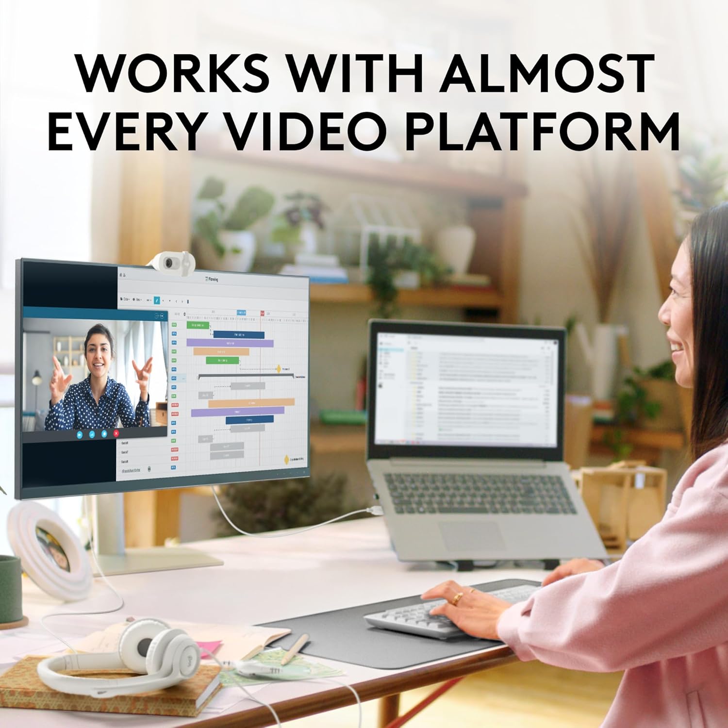 Logitech Brio 100 Full HD 1080p Webcam for Meetings, Streaming, Desktop, Laptop, PC - Built-in Mic, Shutter, Works with Zoom, Microsoft Teams, Nintendo Switch 2’s new GameChat Mode-Off -White - كام