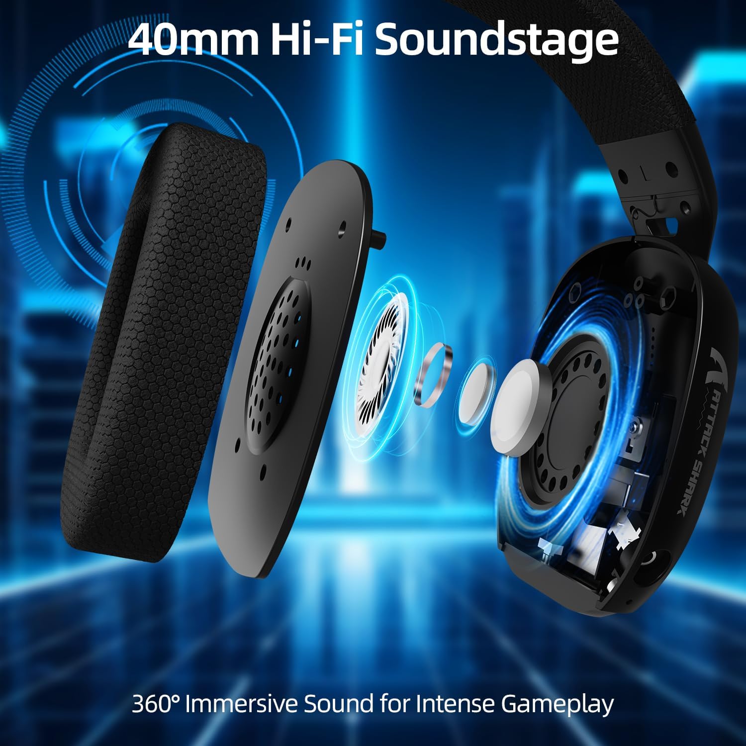 ATTACK SHARK L80PRO Wireless Gaming Headset Lightseed Tech- Built-in & Detachable Dual Microphone-Lightweight Headphone with Tri-Mode(2.4GHz USB C&A Dongle/BT/Wired)-for PC Mac Switch Win-Black - سماعة قيمنق وايرليس