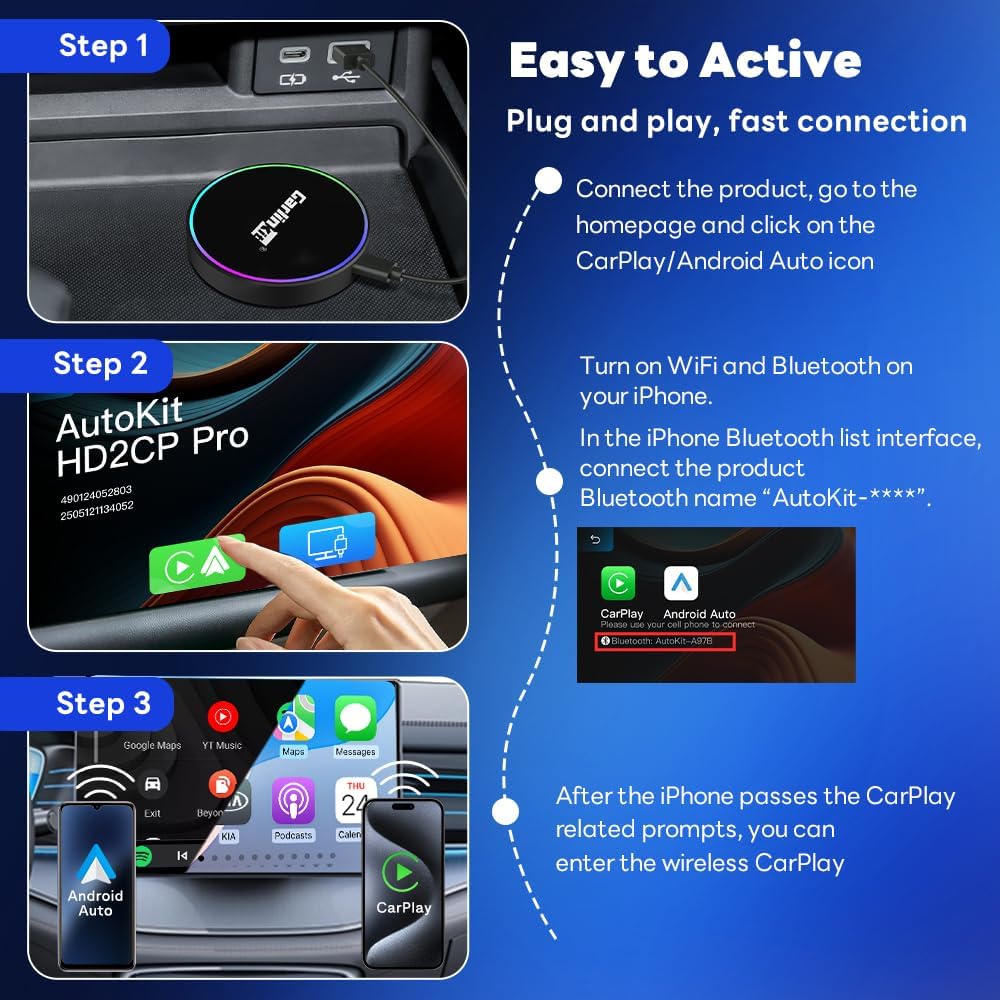 Carlinkit HD2CP Pro Wireless CarPlay & Android Auto Adapter (HDMI Output, 5.8GHz Wi-Fi, Plug & Play) - قطعه لشاشه السياره