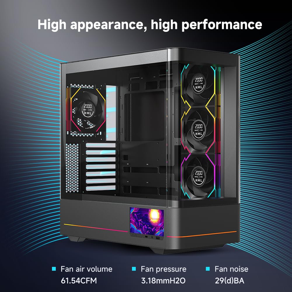 Jungle Leopard Interstellar Digital Fan V4 120mm Case Fan Black-3Pack, Computer Cooling PC ARGB CPU Cooler Daisy Chain Fan - مراوح تبريد مع شاشه