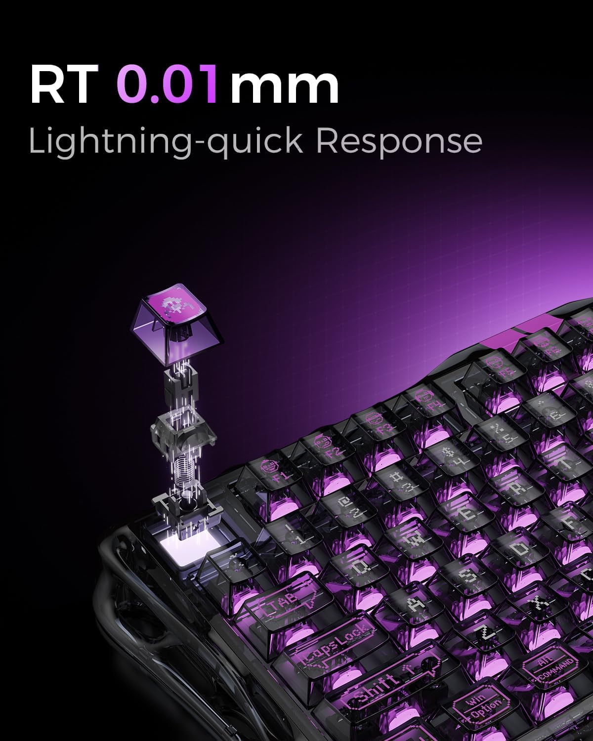 GRAVASTAR MERCURY V75 lite - Mercury V75 Gaming Keyboard – Hall‑Effect Magnetic‑Switch Keyboard, 8000 Hz Polling, 0.005RT, Wired USB-C, Adjustable Actuation, Semi‑Aluminum Chassis Transparent Black Gaming Keyboard - كيبورد احترافي