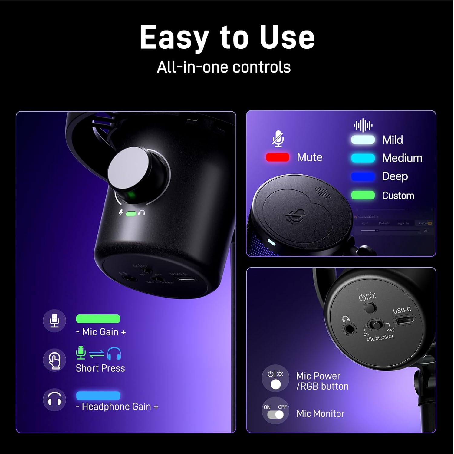 MAONO DM40 Pro wireless RGB Microphone With AI, Noise Cancellation, for Sony, Twitch, YouTube - Black - مايكروفون لاسلكي