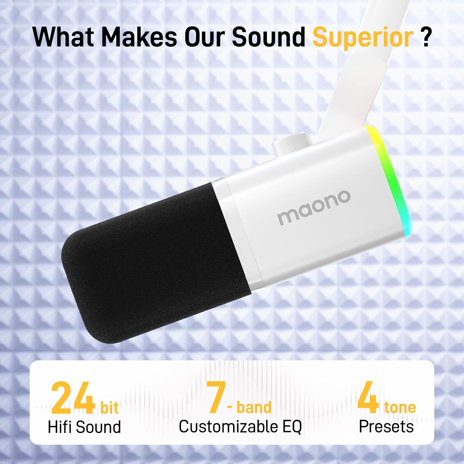 MAONO Dynamic Gaming Microphone: USB XLR Dynamic Computer Microphone with Software-RGB PC Mic for Gamer-Podcast Mic for Streaming Recording Studio YouTube Content Creation Online Chat PD100X (White) - مايك أبيض