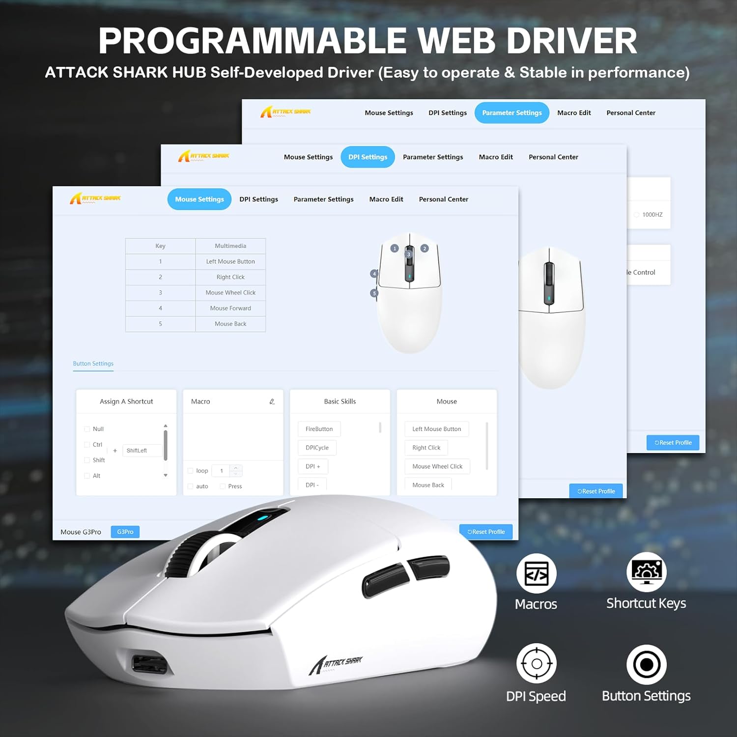 ATTACK SHARK G3PRO Tri-mode Wireless Gaming Mouse with RGB charge Dock White - موس قيمنق