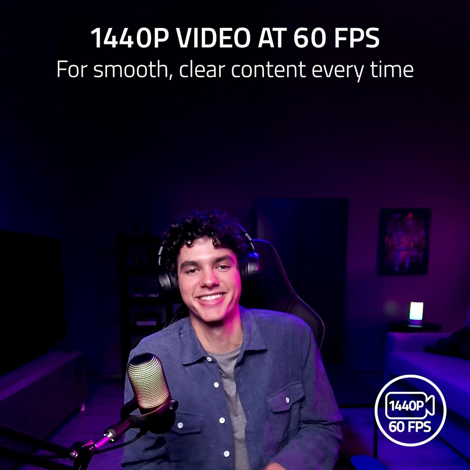 Razer Kiyo V2 X 2K (1440p) 60FPS Streaming Webcam Auto Focus - Built-in Microphone - Wide Angle Lense - Integrated Privacy Shutter - Works with OBS, Xsplit, Streamlabs, Discord, Zoom, Teams– White-كامرا ريزر