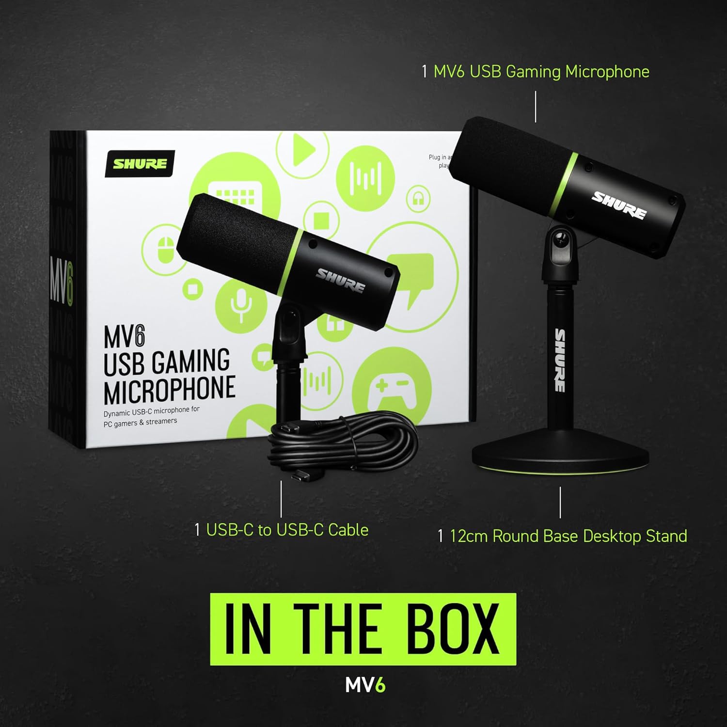 Shure MV6 Gaming Microphone – Black Dynamic USB Mic for Gaming, Streaming & Content Creation - مايك أحترافي